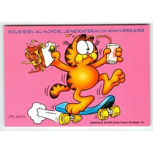 Vintage 1978 Garfield Comic Postcard Jim Davis Skateboard Pink French Text